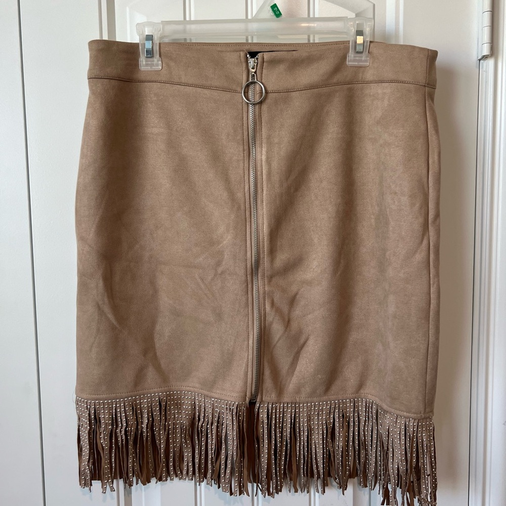 EUC Alice Blue Faux Suede Fringe Skirt
